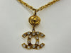 CHANEL Coco Mark Rhinestone Gold Vintage Necklace Engraved