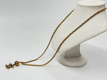 CHANEL Coco Mark Rhinestone Gold Vintage Necklace Engraved