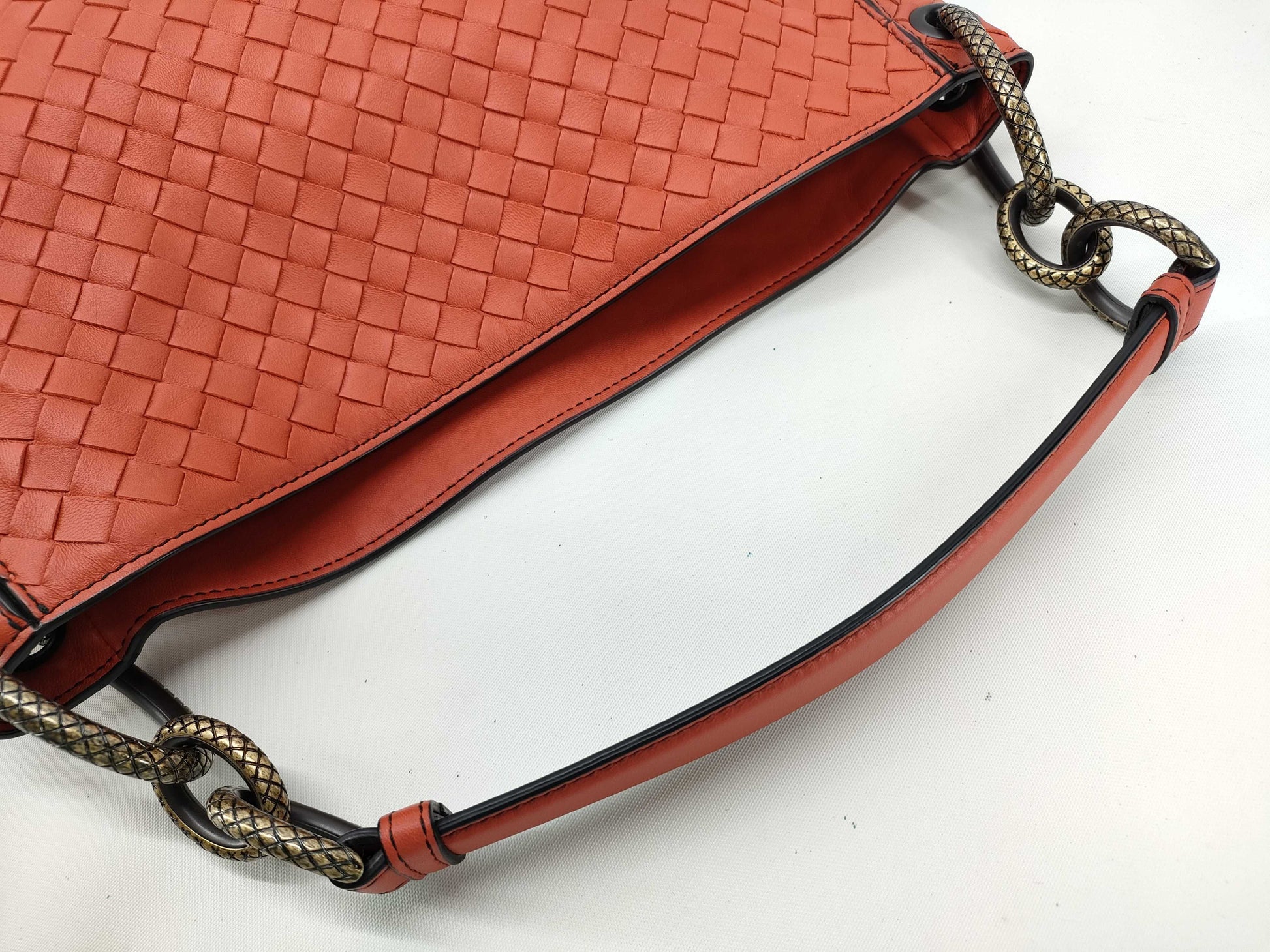 BOTTEGA VENETA Intrecciato Leather Shoulder Bag in Orange