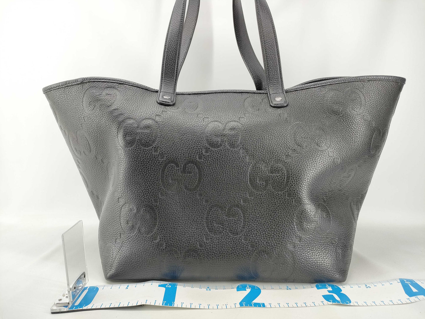 GUCCI 818771 Jumbo GG Leather Tote Bag in Black, Abbey Tote Bag