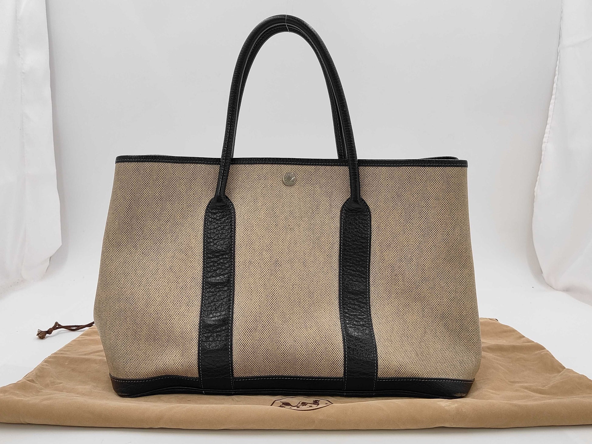 HERMES Garden Party 36 PM Toile H x Buffle Black with Silver Hardware, 2015 Handbag