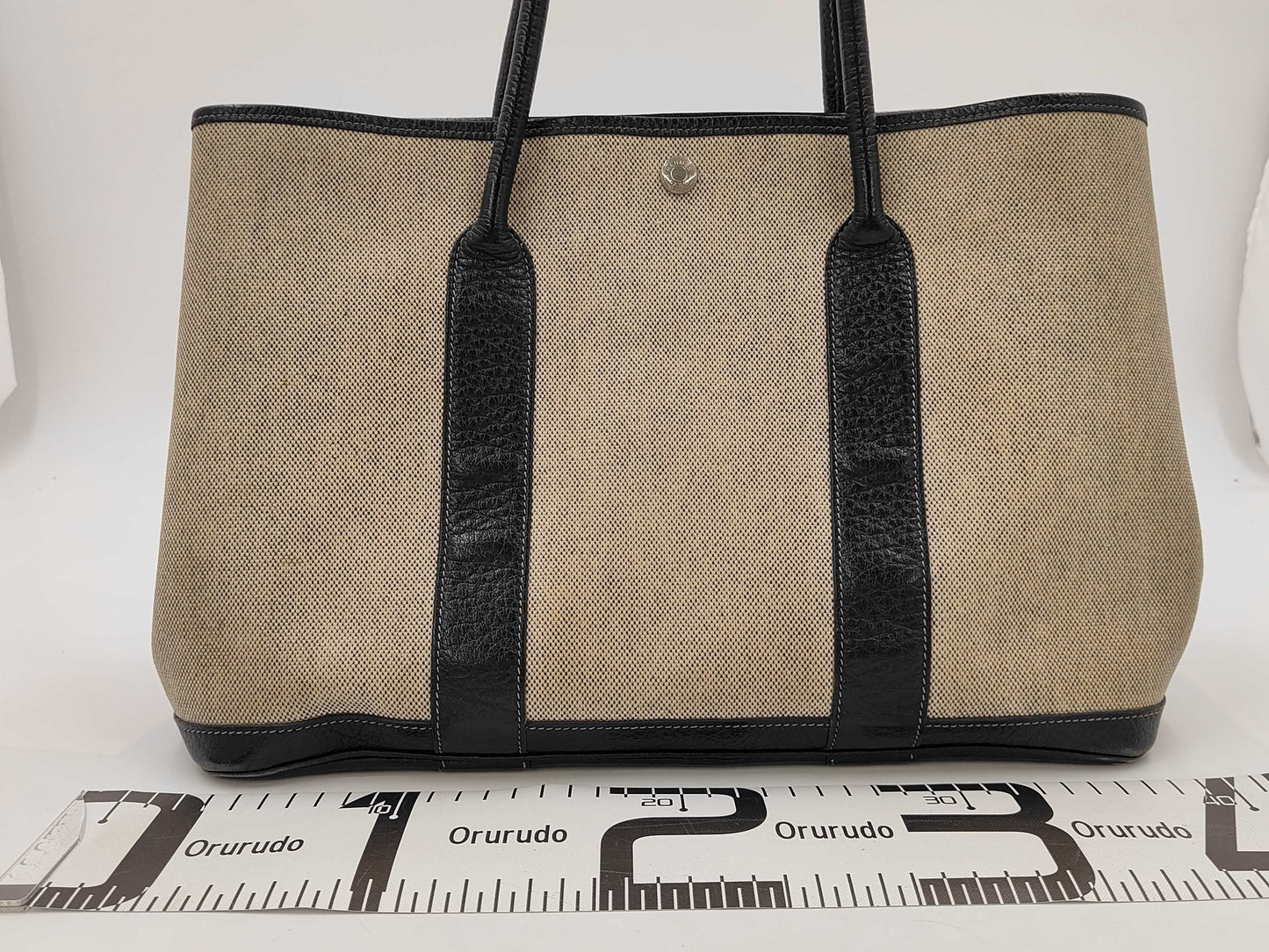 HERMES Garden Party 36 PM Toile H x Buffle Black with Silver Hardware, 2015 Handbag