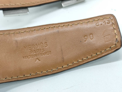 HERMES Shiny Alligator Belt Size 90 Approximately 96cm in Length H Stamp Black Belt