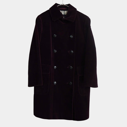 BURBERRY Burberry London Horse Logo Leather Button Nova Check Lining Velour Balcony Coat, Bordeaux, Women's, Size 9