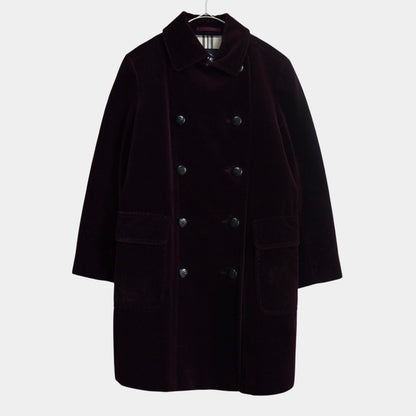 BURBERRY Burberry London Horse Logo Leather Button Nova Check Lining Velour Balcony Coat, Bordeaux, Women's, Size 9