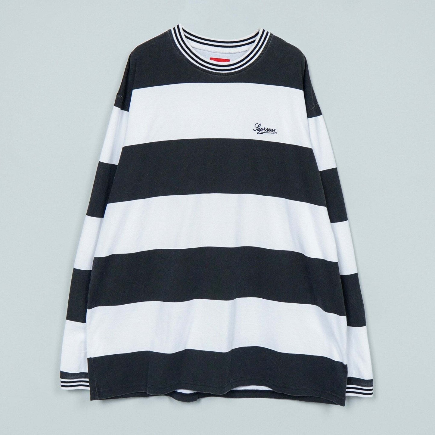 Supreme Border Print Logo Long Sleeve T-Shirt, Black/White, Size L