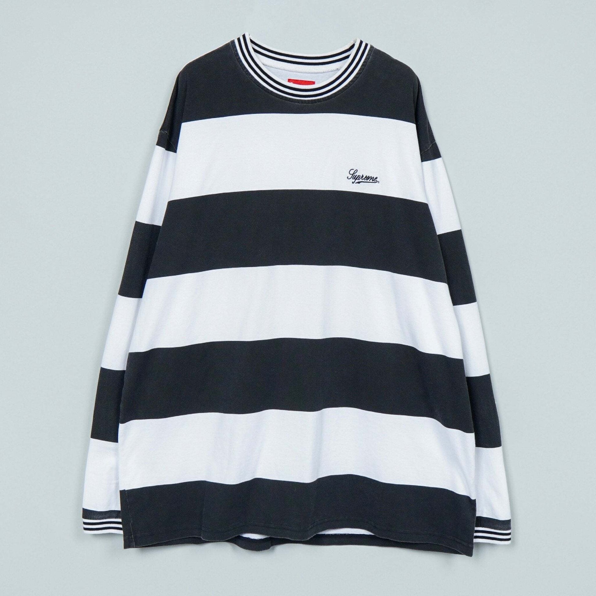 Supreme Border Print Logo Long Sleeve T-Shirt, Black/White, Size L