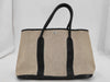 HERMES Canvas x Leather Garden Party MM Beige Black Natural T Stamp 2015 Handbag