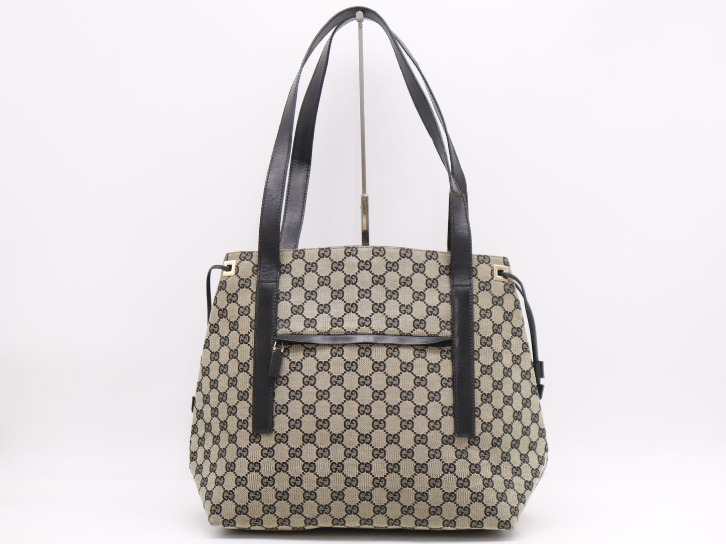 GUCCI GG Canvas Tote Bag Beige Black Tote Bag
