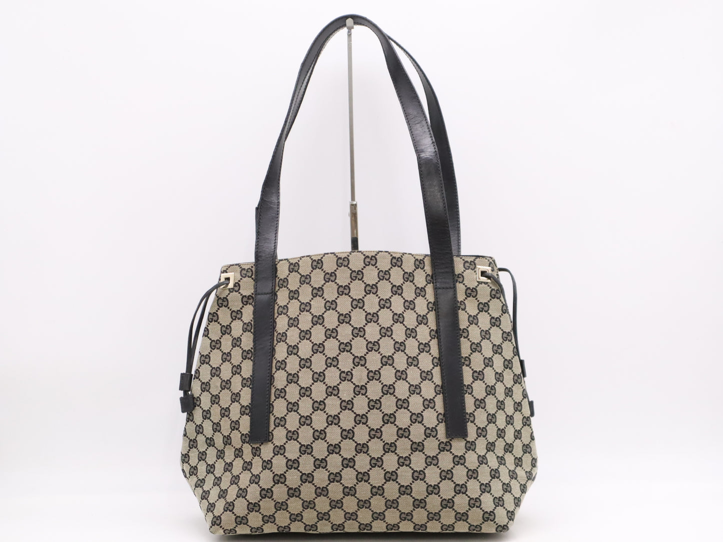 GUCCI GG Canvas Tote Bag Beige Black Tote Bag