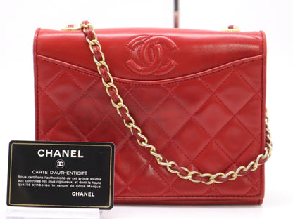 CHANEL Lambskin Matelasse 20 Chain Shoulder Bag, Red, Full Flap, S-Chain, Guarantee Card, Card, Sticker, 1302945 Shoulder Bag
