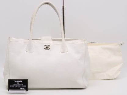 CHANEL Caviar Skin Executive Line Tote Bag, White, with Pouch, Guarantee Card, Card, and Sticker, 11932924 Tote Bag