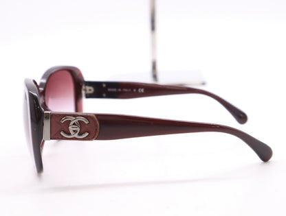  CHANEL 5234-Q-A Plastic Sunglasses, Wine Red, Coco Mark, Leather, Silver Hardware