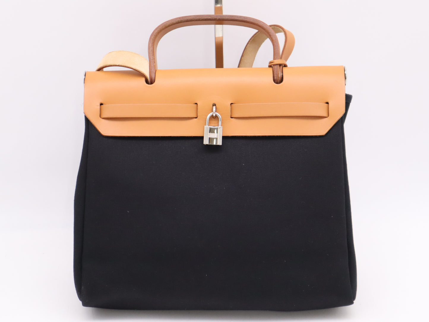 HERMES Toile Officier x Leather Air Bag PM in Natural, Beige, and Black. Includes spare bag, padlock, two keys, a clochette, and a box. Also includes an F stamp and a 2002 shoulder bag.