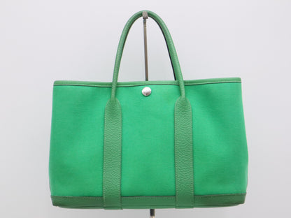 HERMES Toile Chevron x Negonda Garden Party TPM Green □R Stamp 2014 Handbag