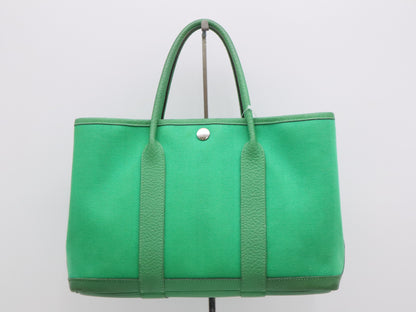 HERMES Toile Chevron x Negonda Garden Party TPM Green □R Stamp 2014 Handbag