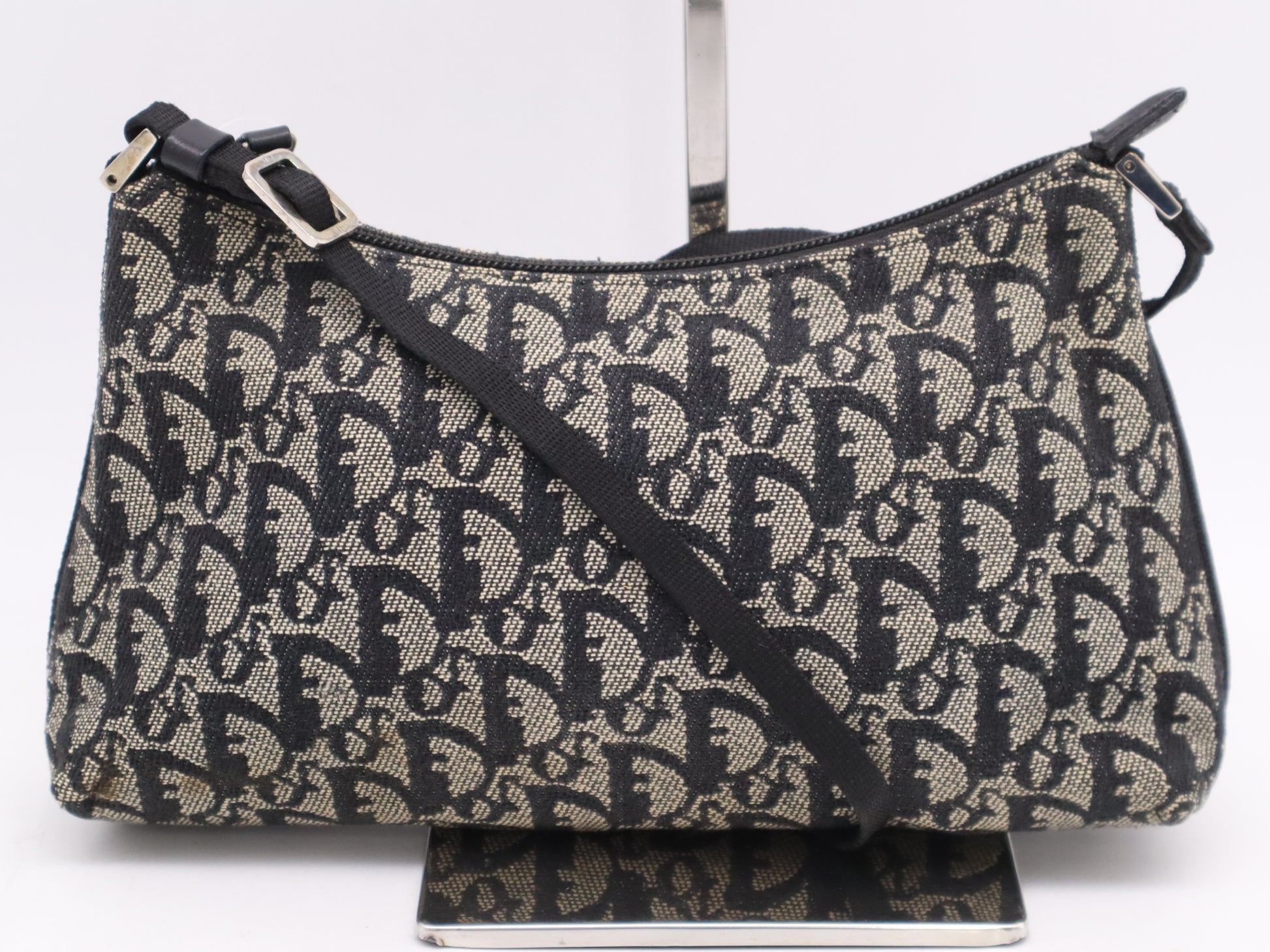 Dior Canvas Trotter Shoulder Bag Gray Black Handbag