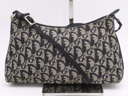 Dior Canvas Trotter Shoulder Bag Gray Black Handbag