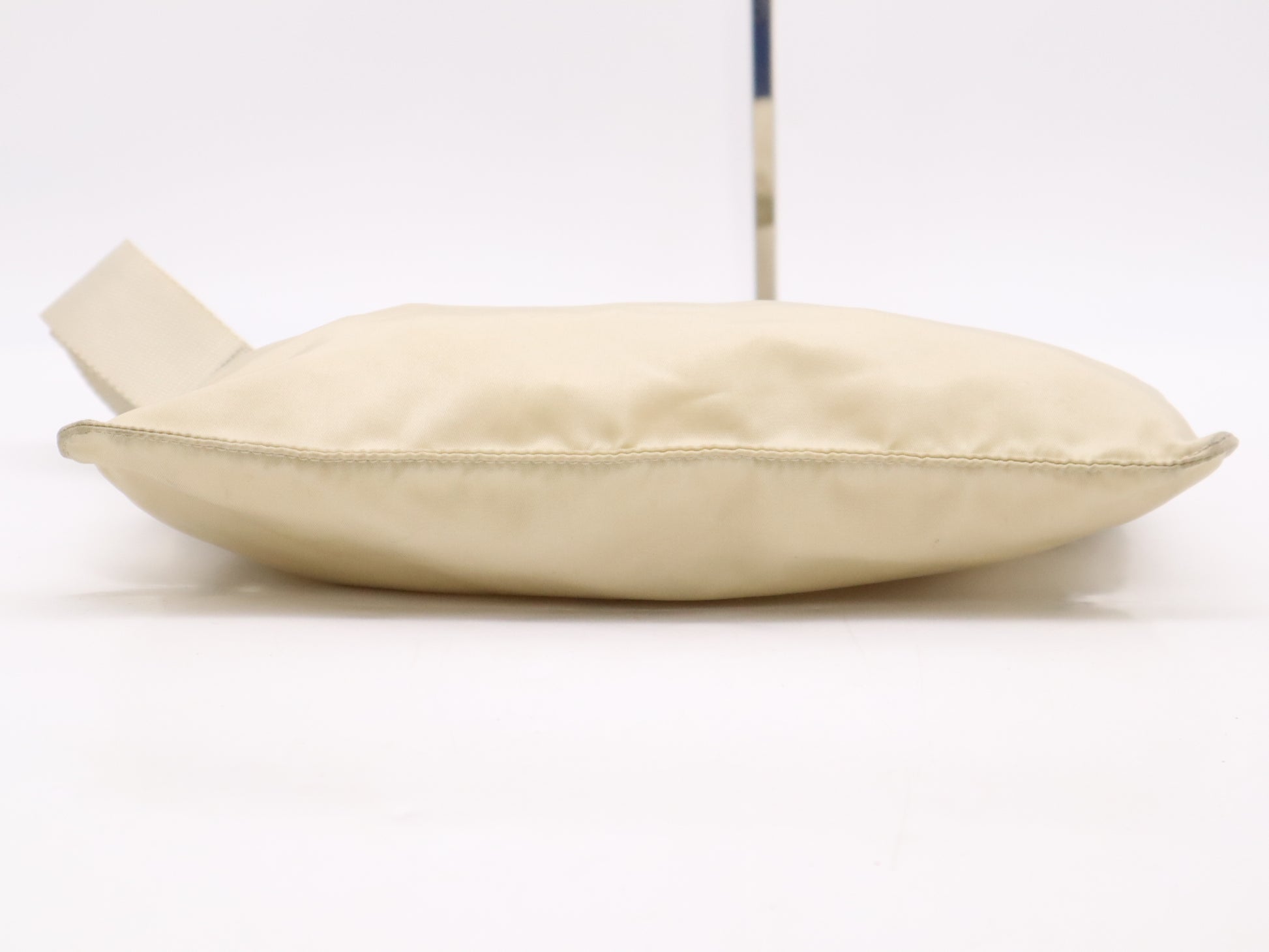 PRADA Nylon Triangle Logo Shoulder Bag, Beige, with Silver Hardware