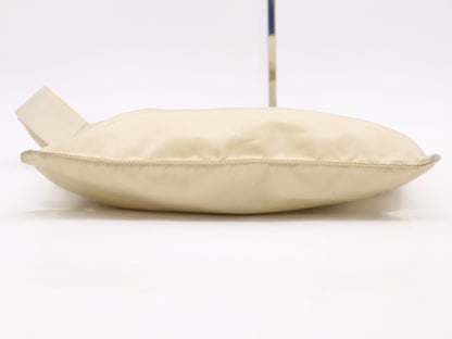 PRADA Nylon Triangle Logo Shoulder Bag, Beige, with Silver Hardware