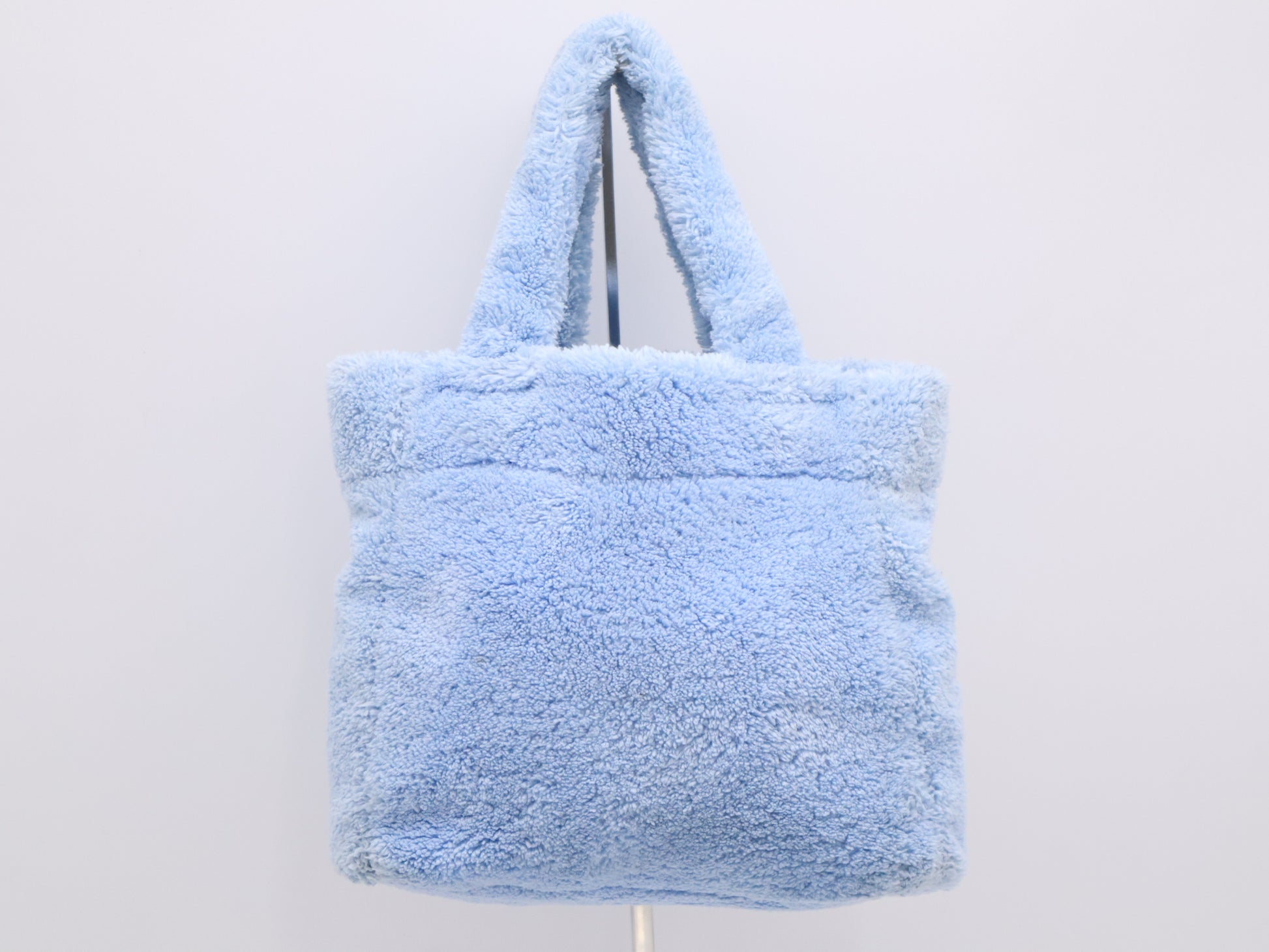 PRADA Pile Terry 2-Way Tote Bag, Blue, with Silver Hardware and Shoulder Strap