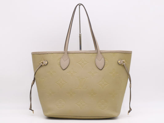 LOUIS VUITTON M45686 Empreinte Neverfull MM Tourterelle Tote Bag with Pouch and Dust Bag, RFID Verified
