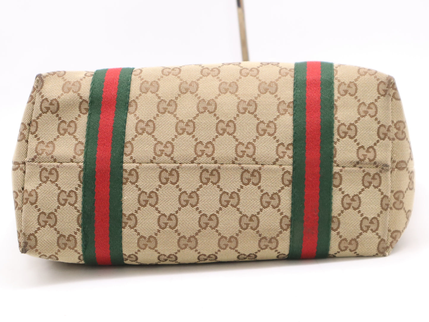 GUCCI 137396 Canvas x Leather GG Canvas Sherry Line Tote Bag Beige Brown Tote Bag