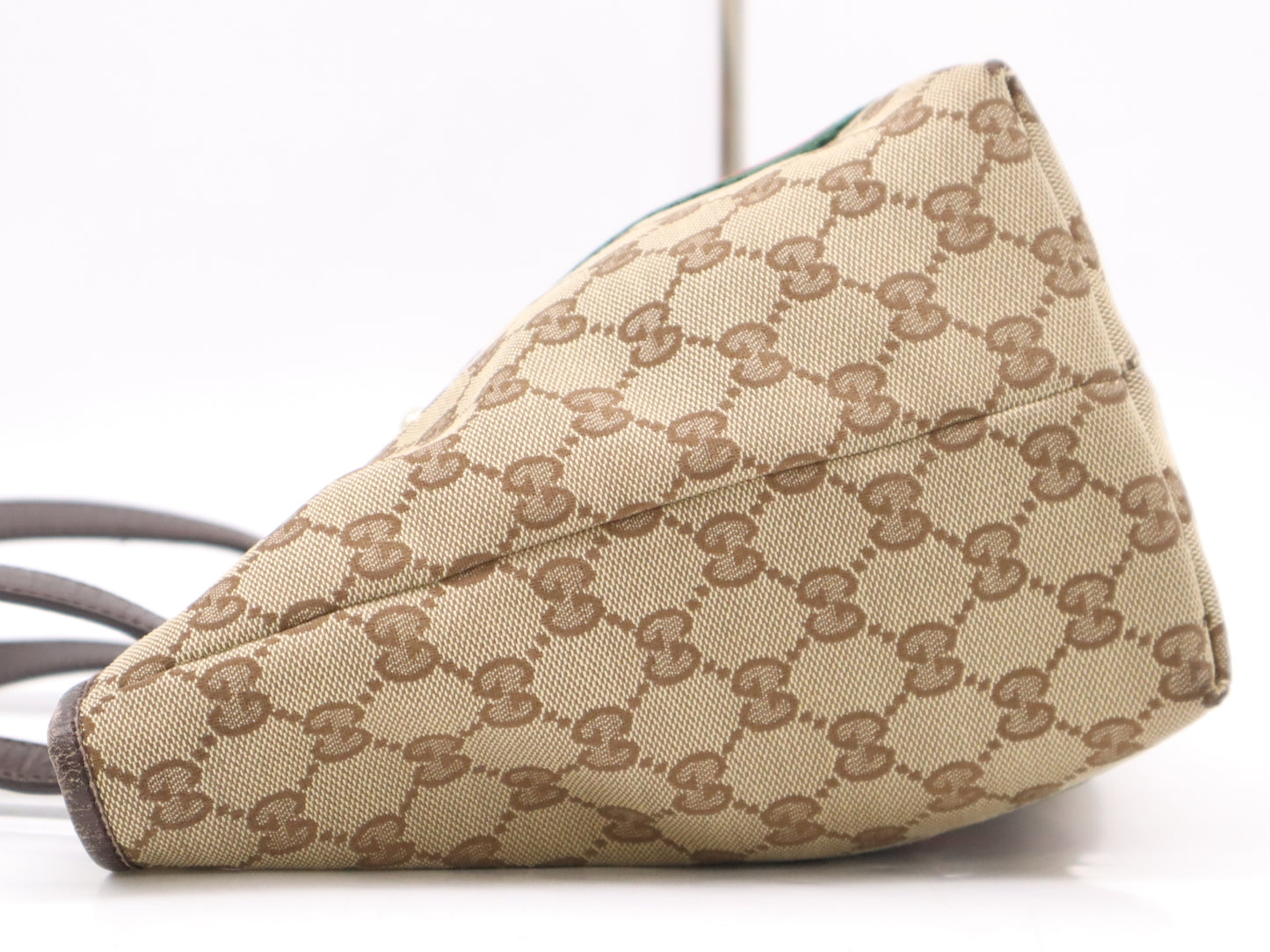 GUCCI 137396 Canvas x Leather GG Canvas Sherry Line Tote Bag Beige Brown Tote Bag