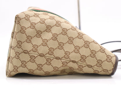 GUCCI 137396 Canvas x Leather GG Canvas Sherry Line Tote Bag Beige Brown Tote Bag