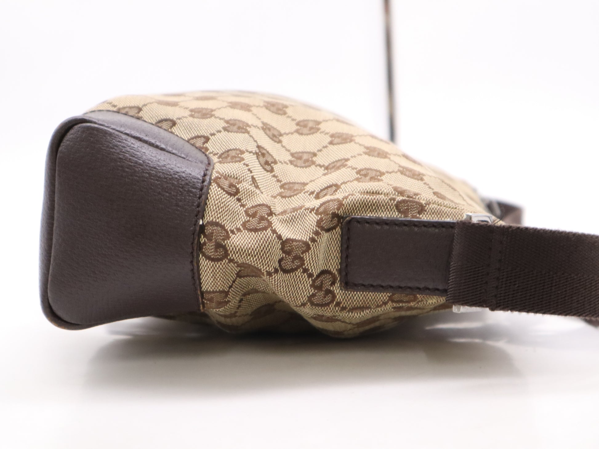 GUCCI 114273 Canvas/Leather GG Canvas Shoulder Bag Beige Dark Brown Shoulder Bag