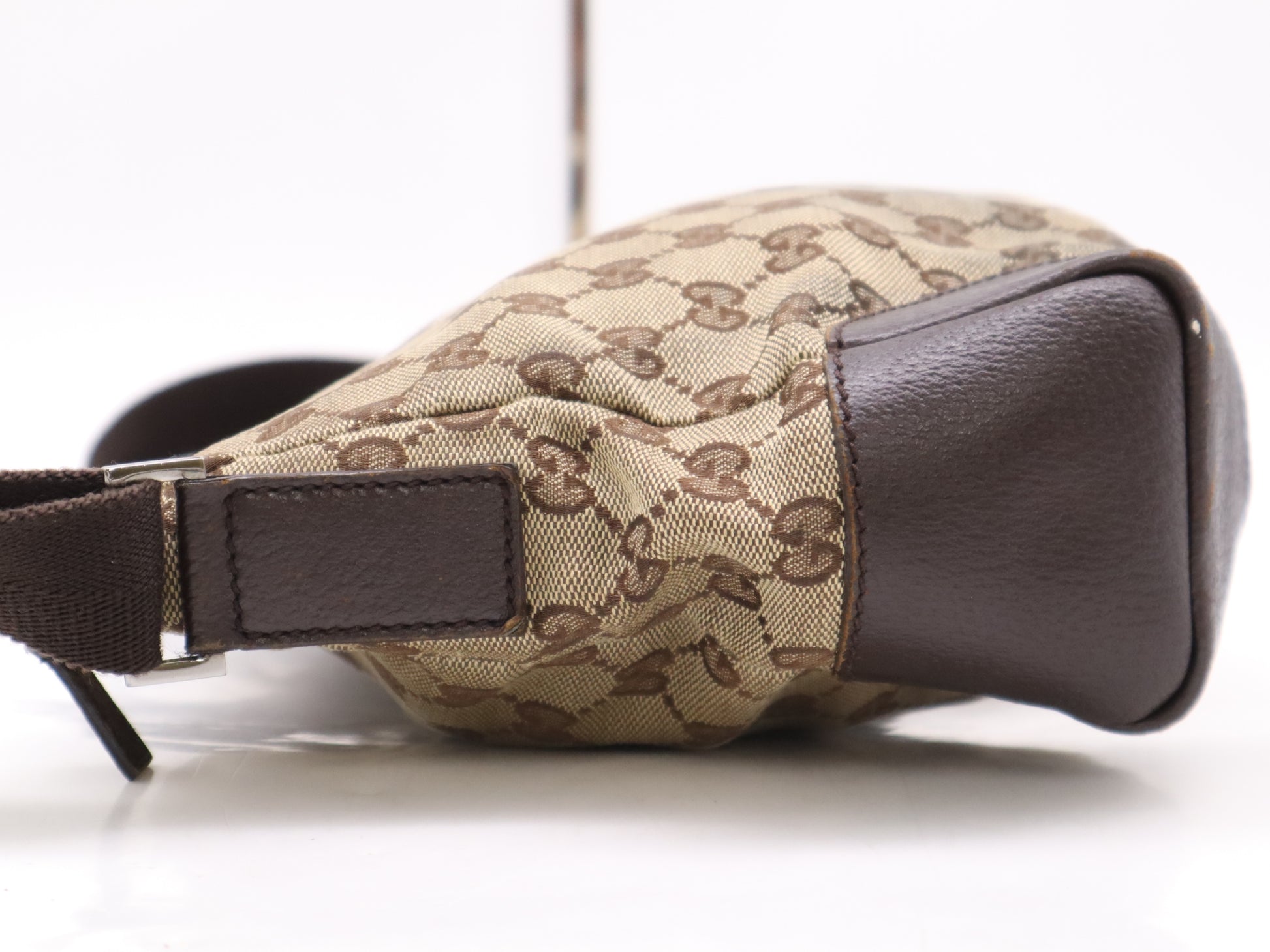 GUCCI 114273 Canvas/Leather GG Canvas Shoulder Bag Beige Dark Brown Shoulder Bag