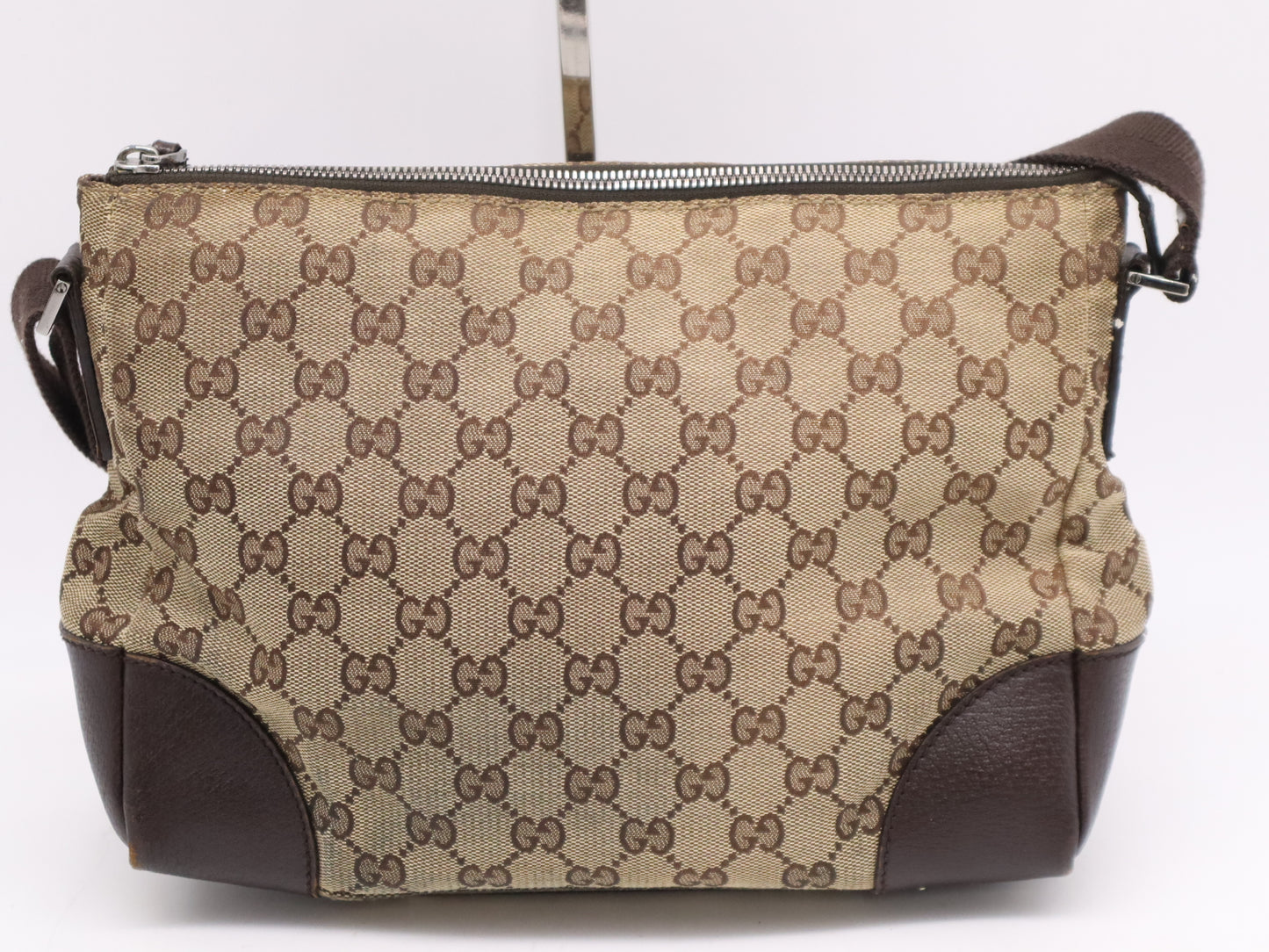 GUCCI 114273 Canvas/Leather GG Canvas Shoulder Bag Beige Dark Brown Shoulder Bag
