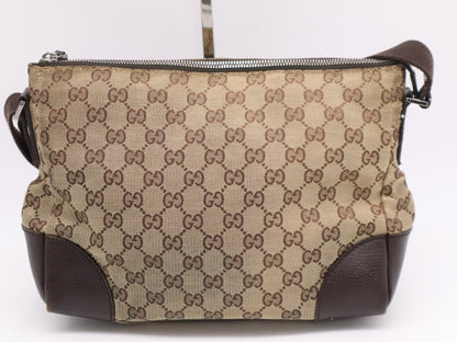 GUCCI 114273 Canvas/Leather GG Canvas Shoulder Bag Beige Dark Brown Shoulder Bag