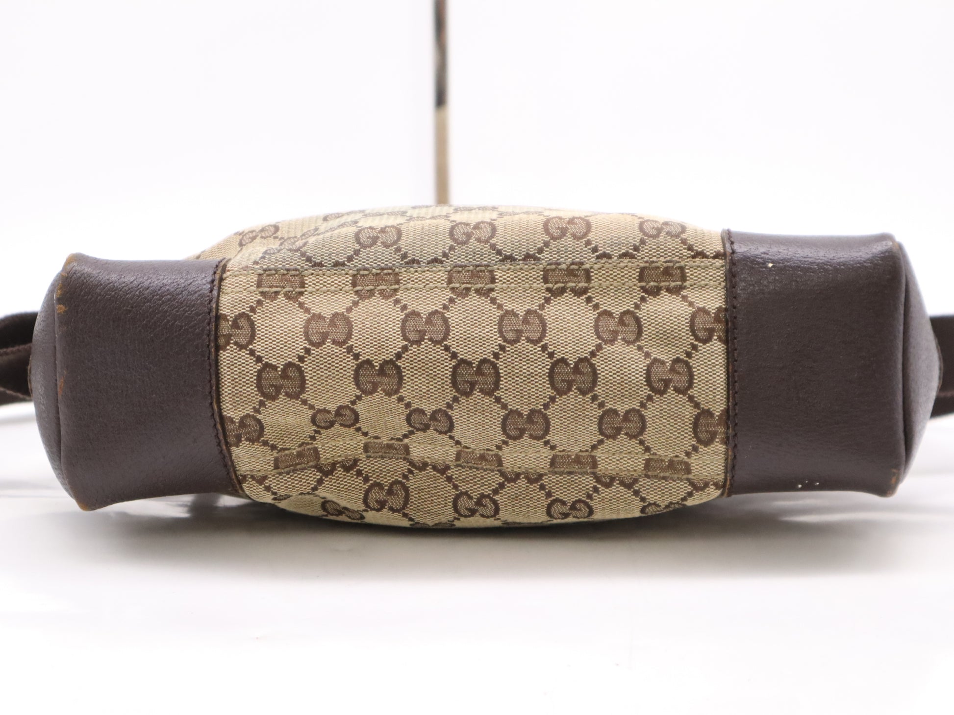 GUCCI 114273 Canvas/Leather GG Canvas Shoulder Bag Beige Dark Brown Shoulder Bag