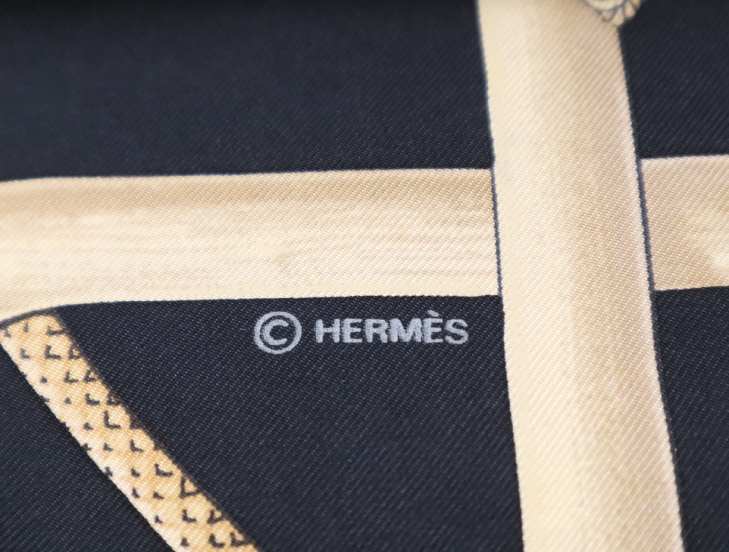 HERMES Silk Carré 90 Cannes Pommeaux Black Walking Stick Pattern Scarf