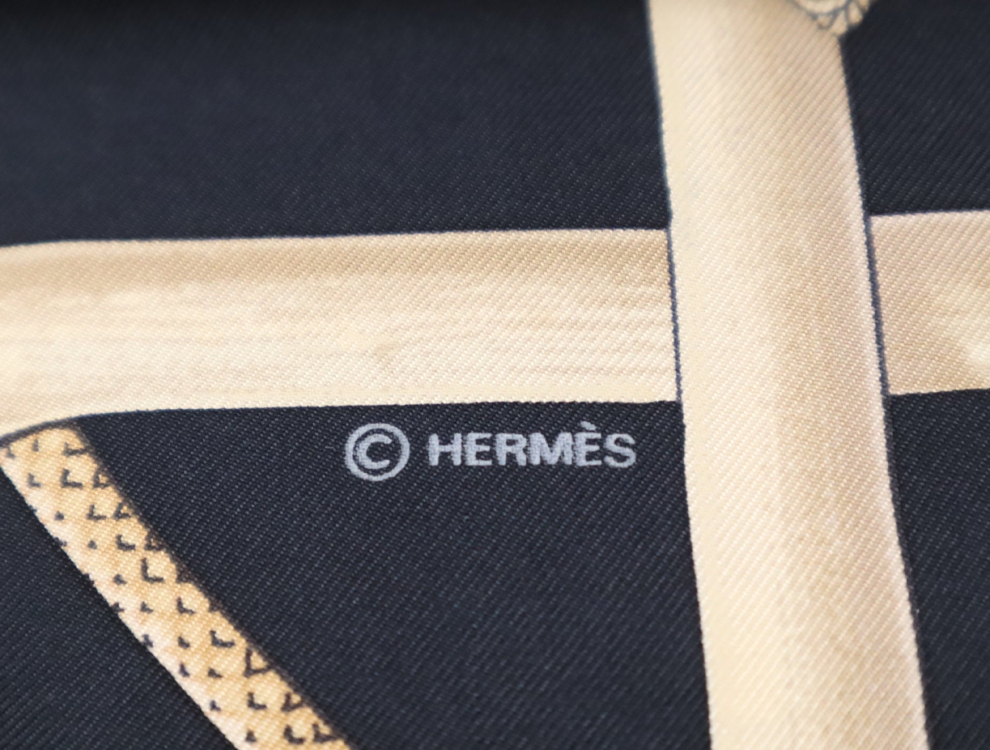 HERMES Silk Carré 90 Cannes Pommeaux Black Walking Stick Pattern Scarf