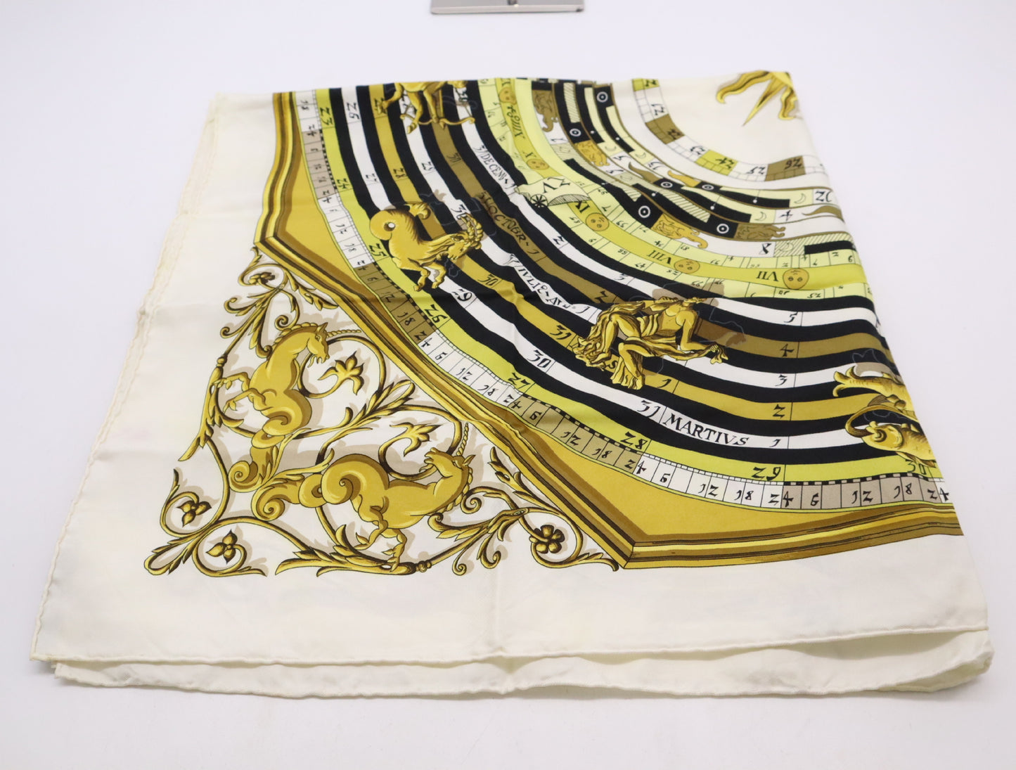 HERMES Silk Carré 90 DIES ET HORE Astrology Sun White Yellow Other Apparel