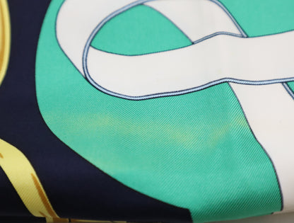 HERMES Silk Carré 90 Apron d'Or Golden Spur Green Navy Scarf