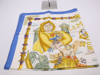 HERMES Silk Carré 90 Le Matin Neuf New Morning Pattern White Yellow Blue Scarf