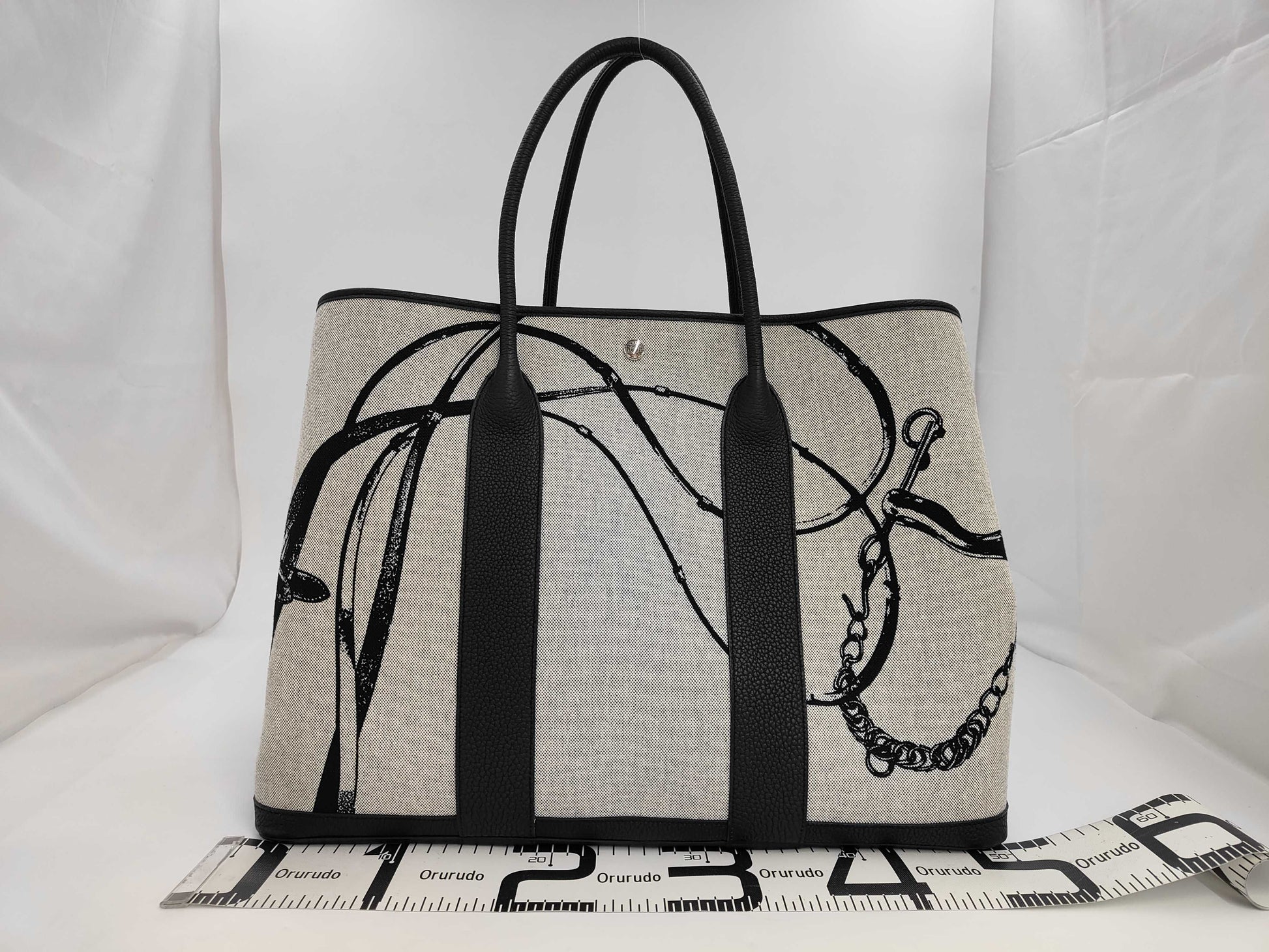 HERMES Garden Party Voyage 49 Tote Bag, K Stamp, Leather, Canvas, Gray, Black, Box and Dust Bag Included, Retail Price: ¥944,900