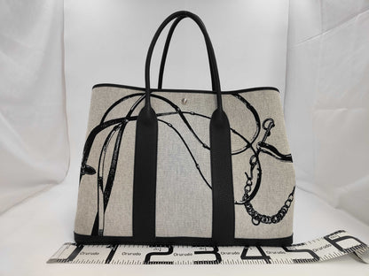 HERMES Garden Party Voyage 49 Tote Bag, K Stamp, Leather, Canvas, Gray, Black, Box and Dust Bag Included, Retail Price: ¥944,900