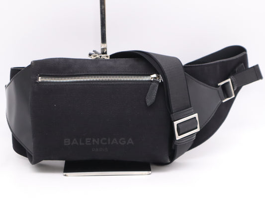 BALENCIAGA 436625 Canvas and Leather Body Bag, Black, Waist Bag