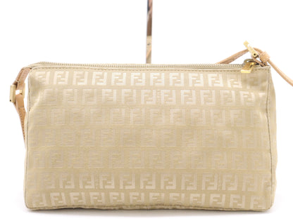 FENDI Canvas/Leather Zucchino Accessory Pouch, Beige, GD Hardware, Handbag