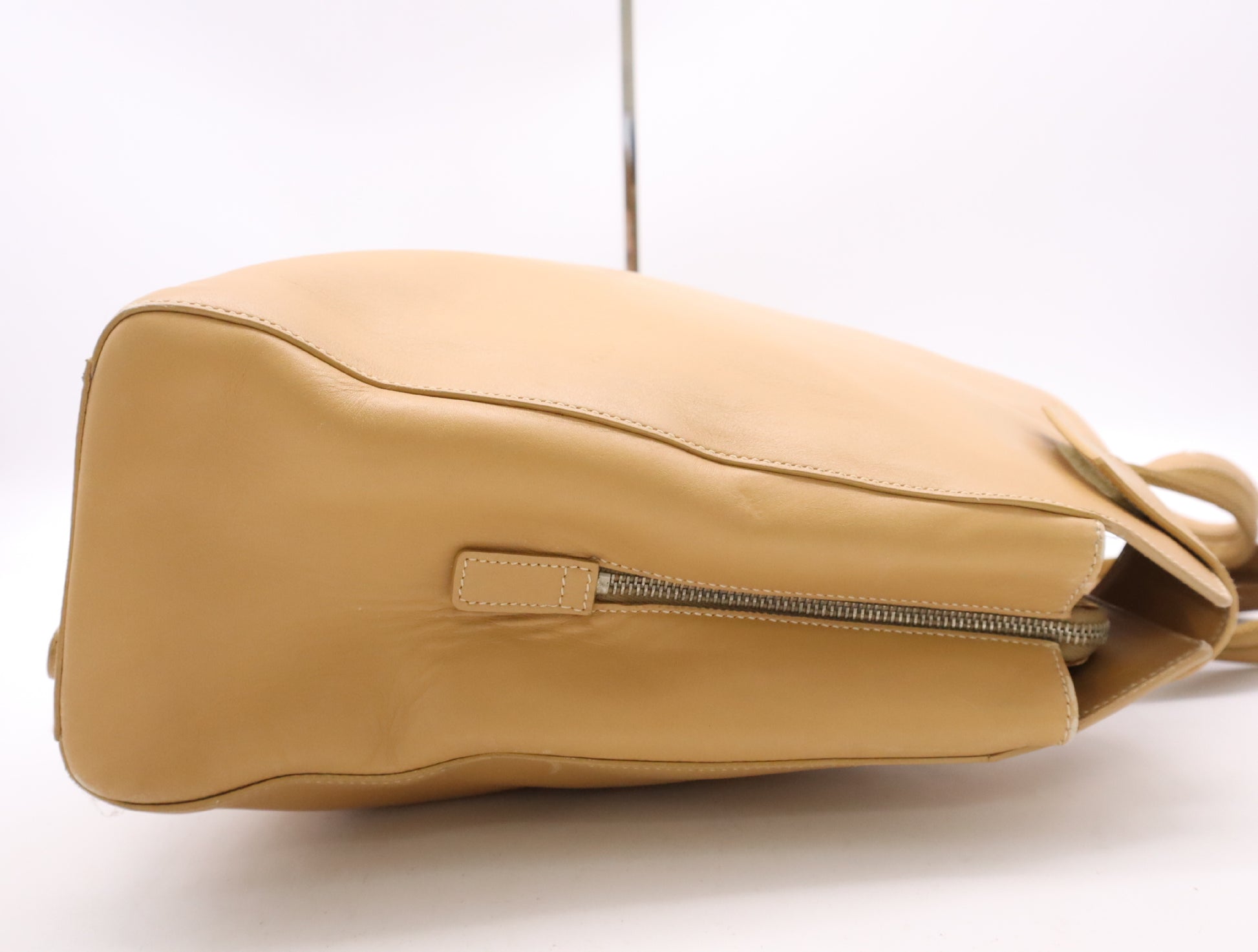 PRADA Leather Handbag with Padlock, Two Keys, and Clochet, Beige, Silver Hardware