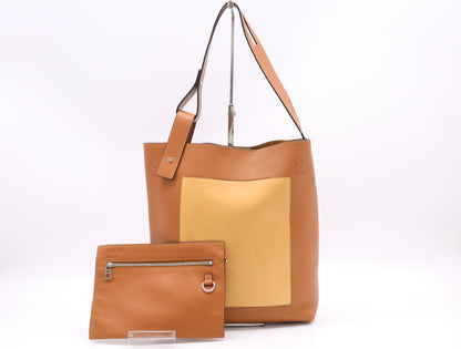 LOEWE Leather Shopper Tote Bag in Brown and Yellow with Sterling Silver Hardware
