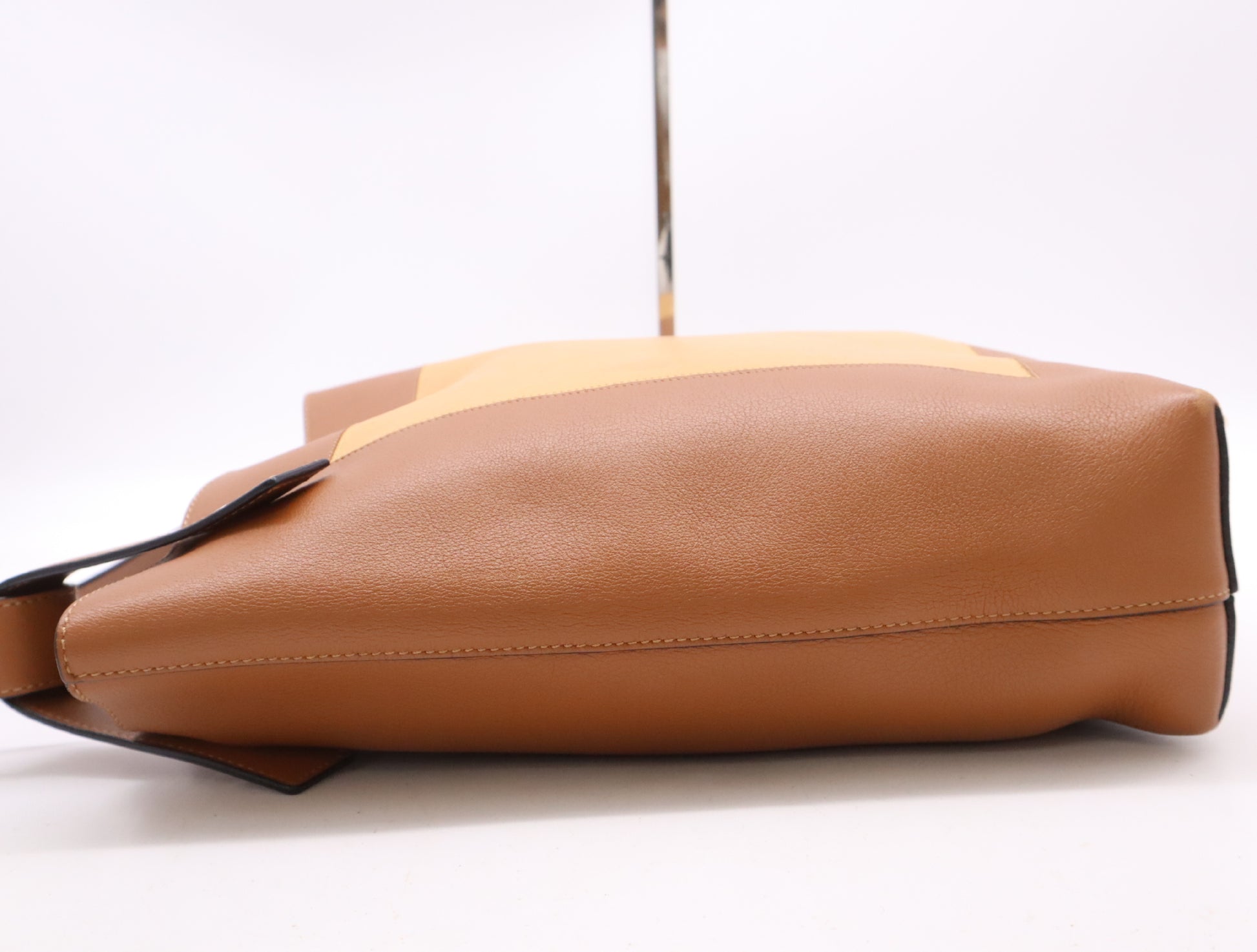 LOEWE Leather Shopper Tote Bag in Brown and Yellow with Sterling Silver Hardware