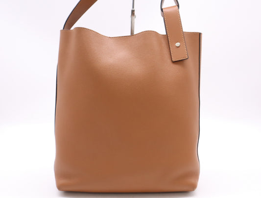 LOEWE Leather Shopper Tote Bag in Brown and Yellow with Sterling Silver Hardware