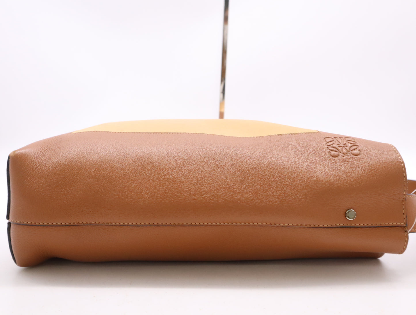 LOEWE Leather Shopper Tote Bag in Brown and Yellow with Sterling Silver Hardware