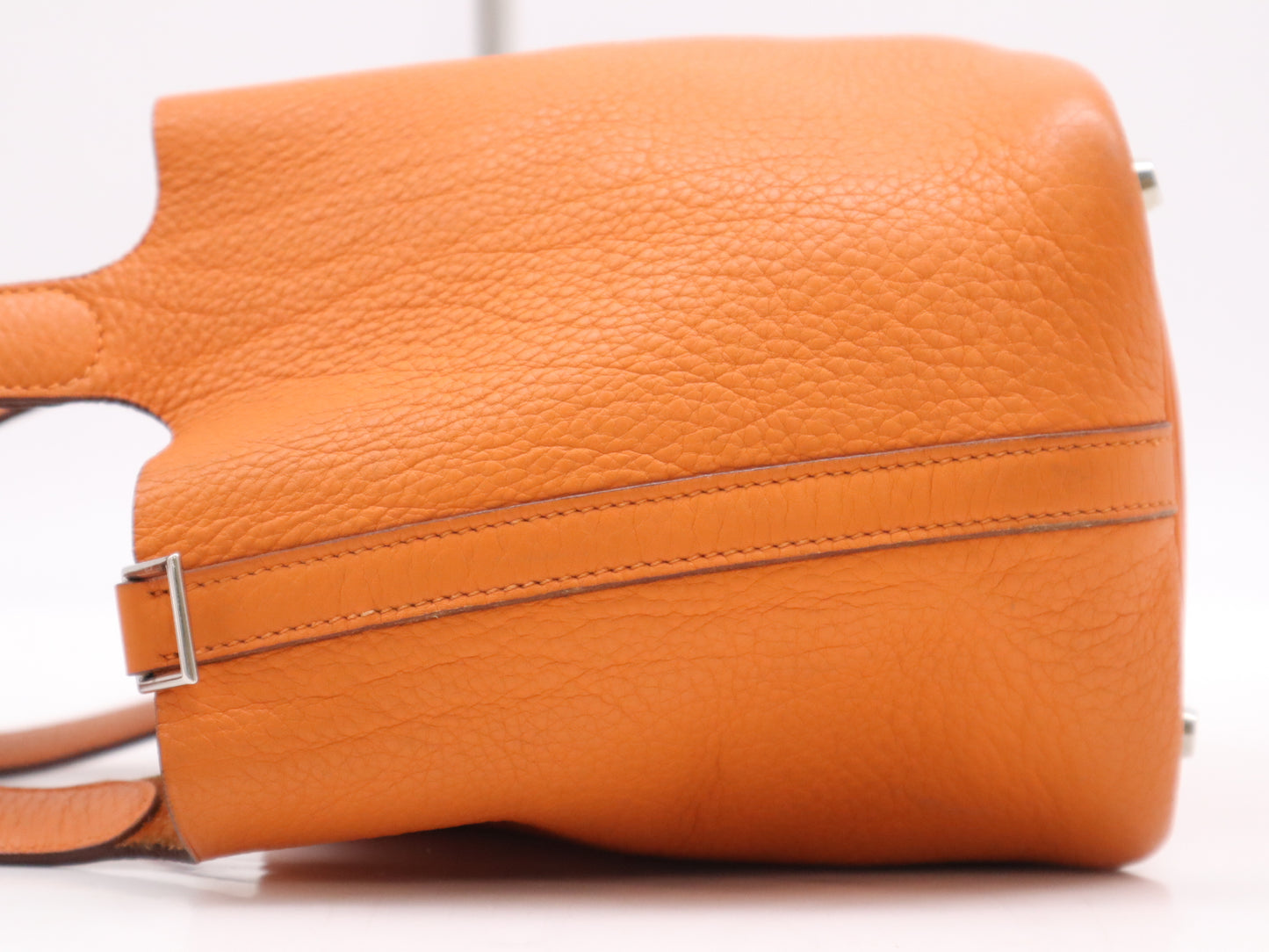 HERMES Leather Picotin PM Handbag, Orange, Silver Hardware, F Stamp, 2002