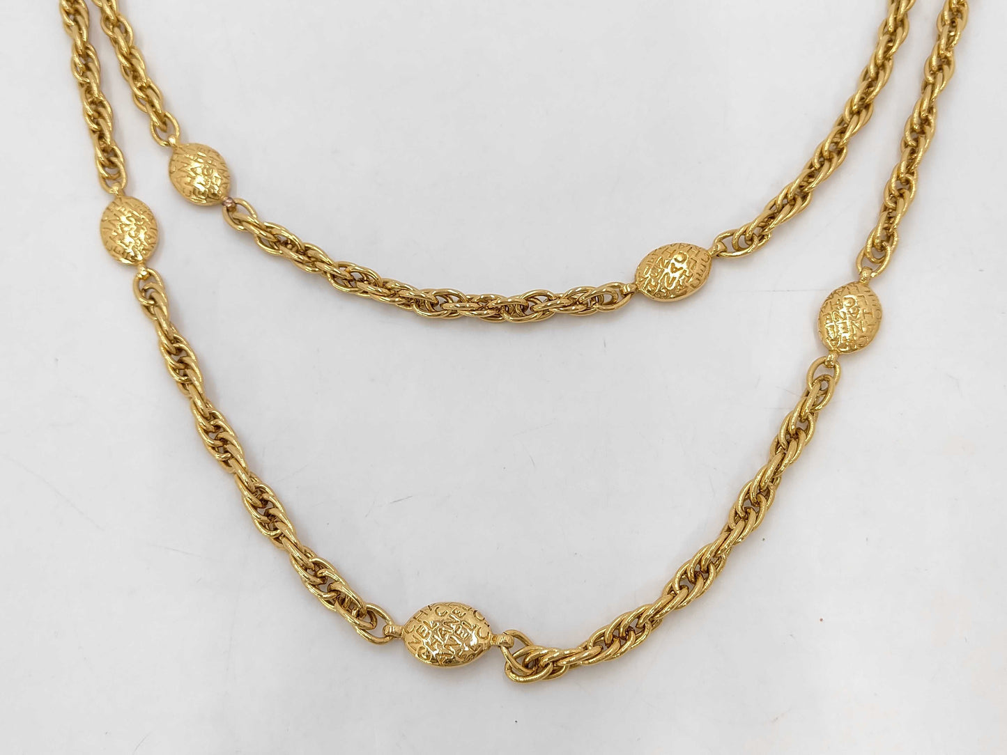 CHANEL GP Long Chain Necklace Gold with Box
